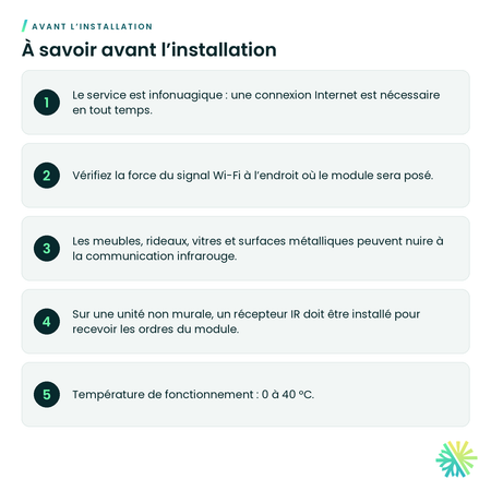 À savoir avant l’installation – Module Wi-Fi infrarouge Fujitsu FJ-IR-WIFI-1NA (Intesis Home)