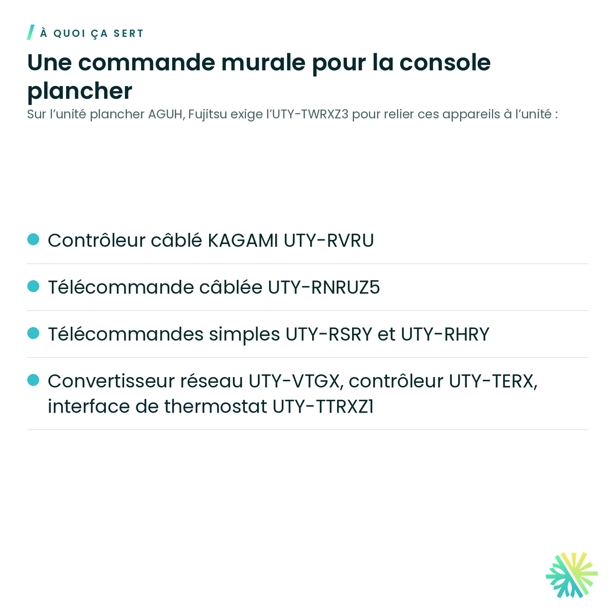 À quoi ça sert – Ensemble de communication Fujitsu UTY-TWRXZ3 pour unité plancher