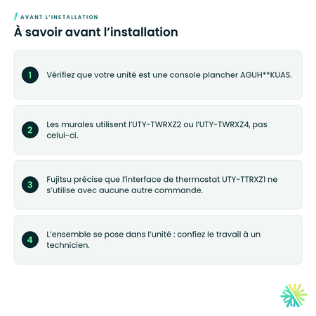 À savoir avant l’installation – Ensemble de communication Fujitsu UTY-TWRXZ3 pour unité plancher