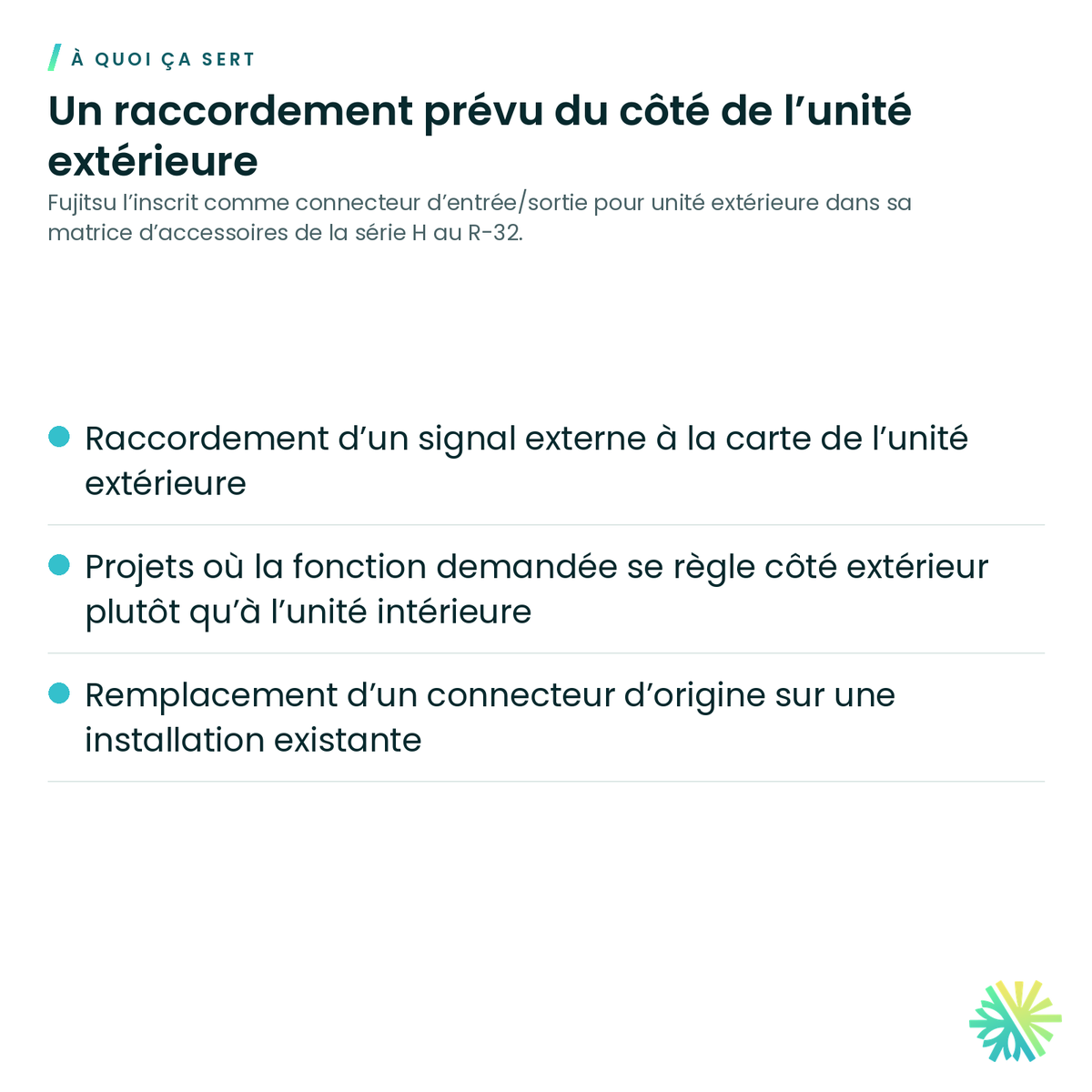 À quoi ça sert – Connecteur d’entrée/sortie pour unité extérieure Fujitsu – UTY-XWZXZ3