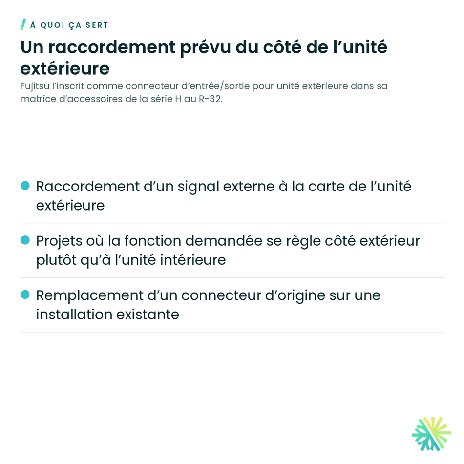 À quoi ça sert – Connecteur d’entrée/sortie pour unité extérieure Fujitsu – UTY-XWZXZ3