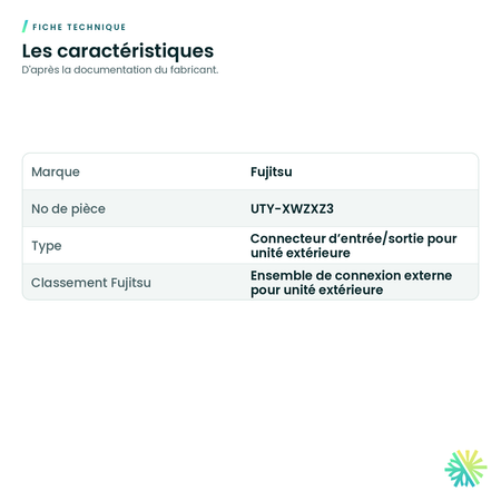 Fiche technique – Connecteur d’entrée/sortie pour unité extérieure Fujitsu – UTY-XWZXZ3