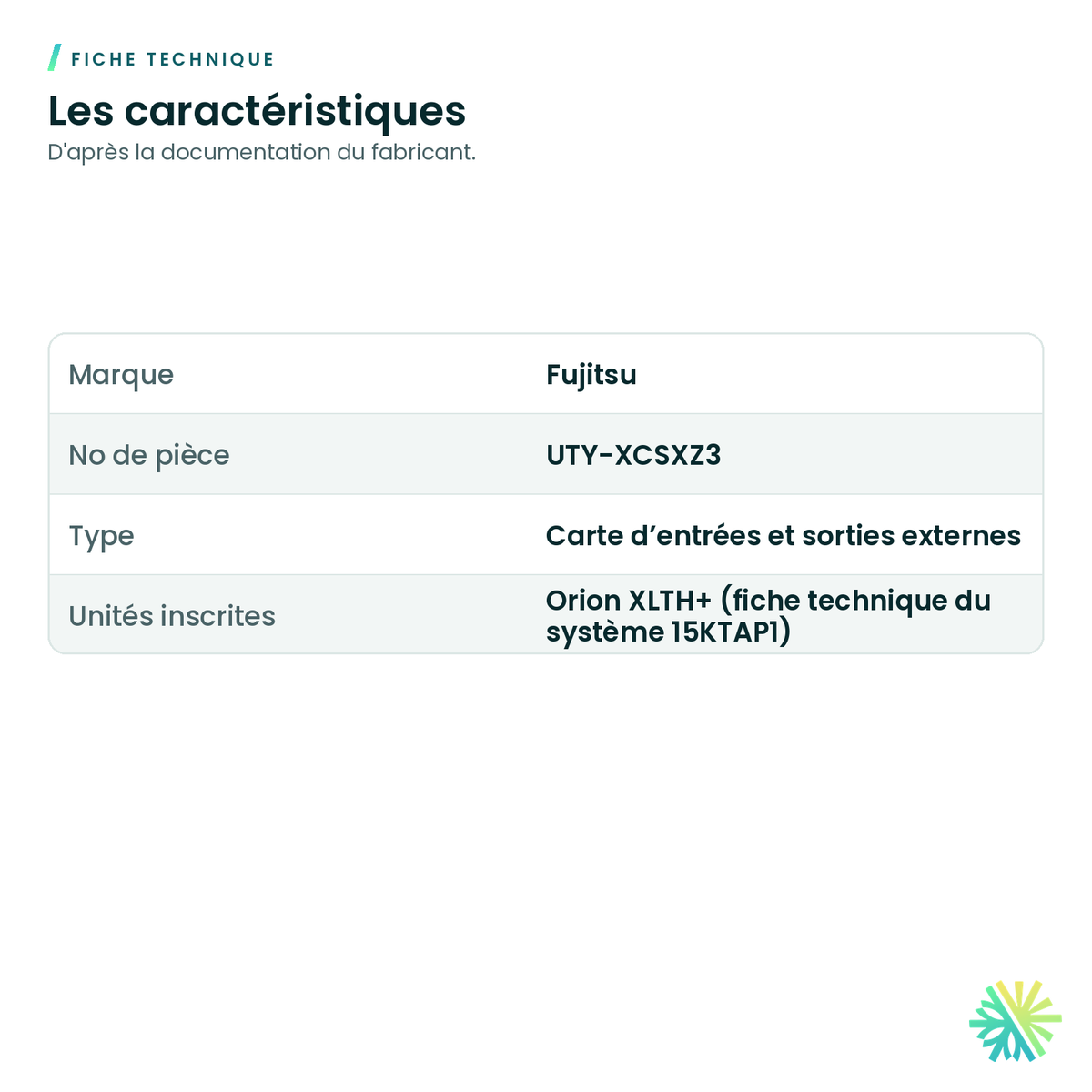 Fiche technique – Carte d’entrées et sorties externes Fujitsu UTY-XCSXZ3 pour murale Orion XLTH+