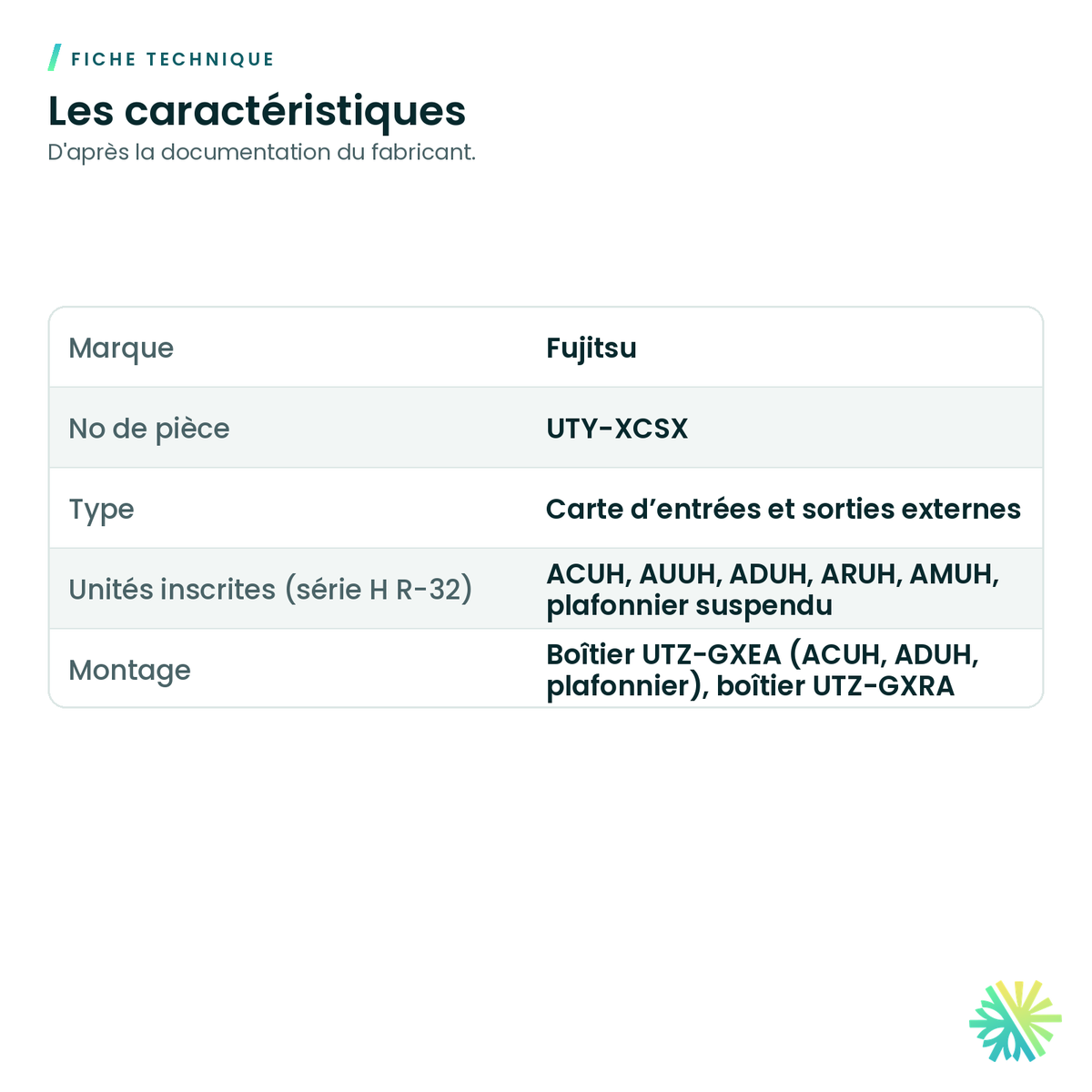 Fiche technique – Carte d’entrées et sorties externes Fujitsu UTY-XCSX pour cassettes et unités à conduits