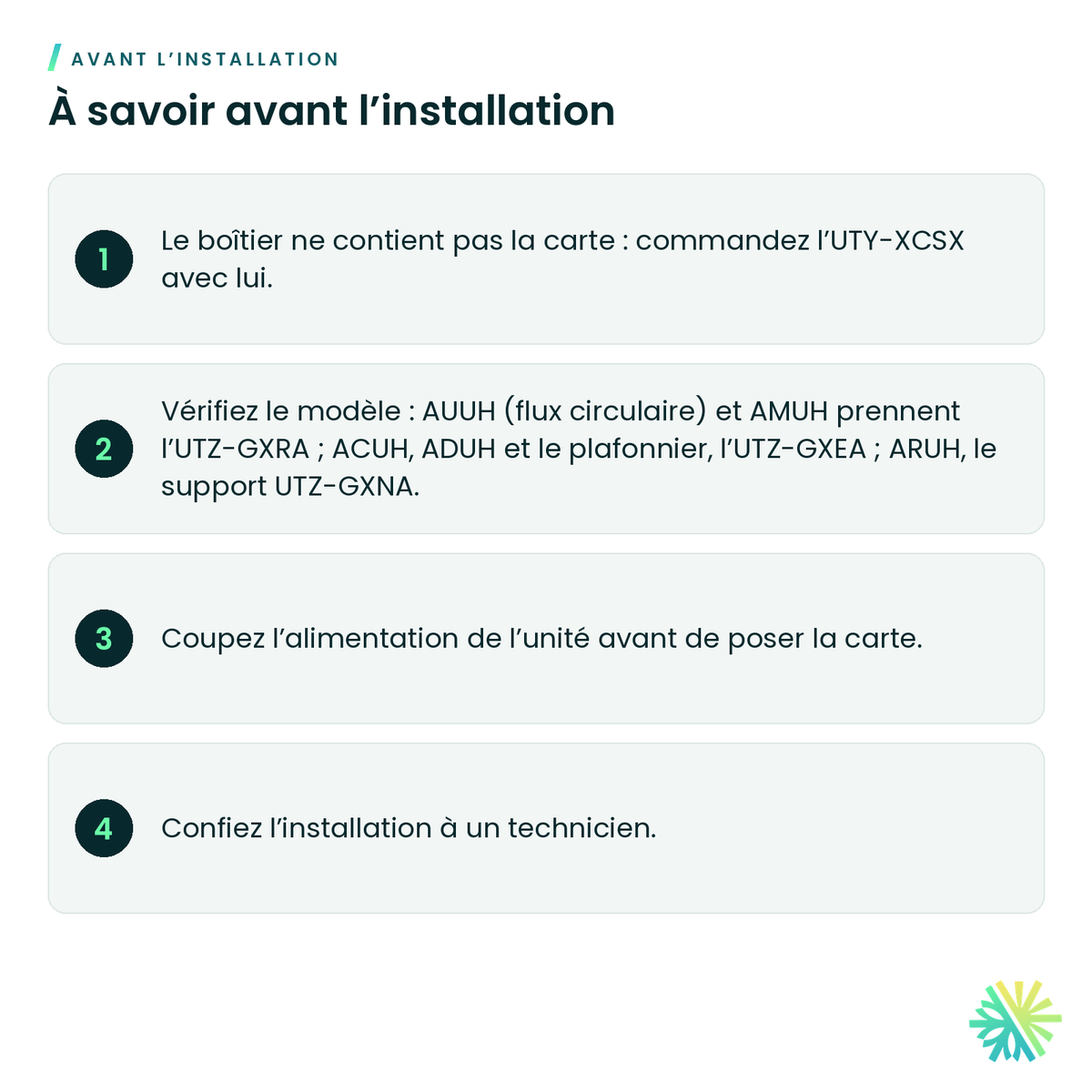 À savoir avant l’installation – Boîtier pour carte d’entrées/sorties externes Fujitsu UTZ-GXRA