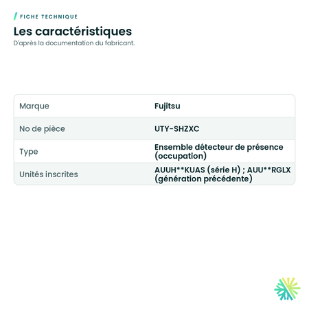 Fiche technique – Ensemble détecteur de présence Fujitsu UTY-SHZXC pour cassette à flux circulaire