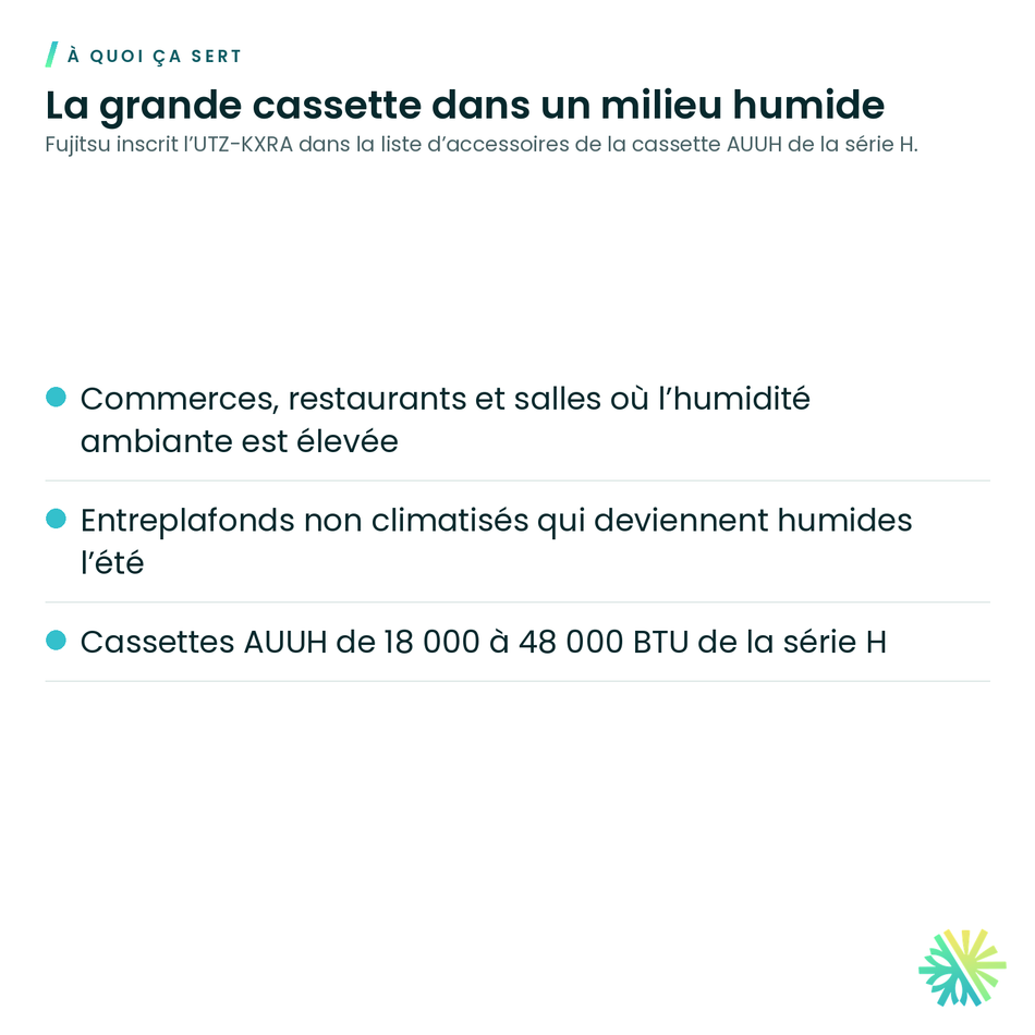 À quoi ça sert – Trousse d’isolation haute humidité Fujitsu UTZ-KXRA pour cassette à flux circulaire