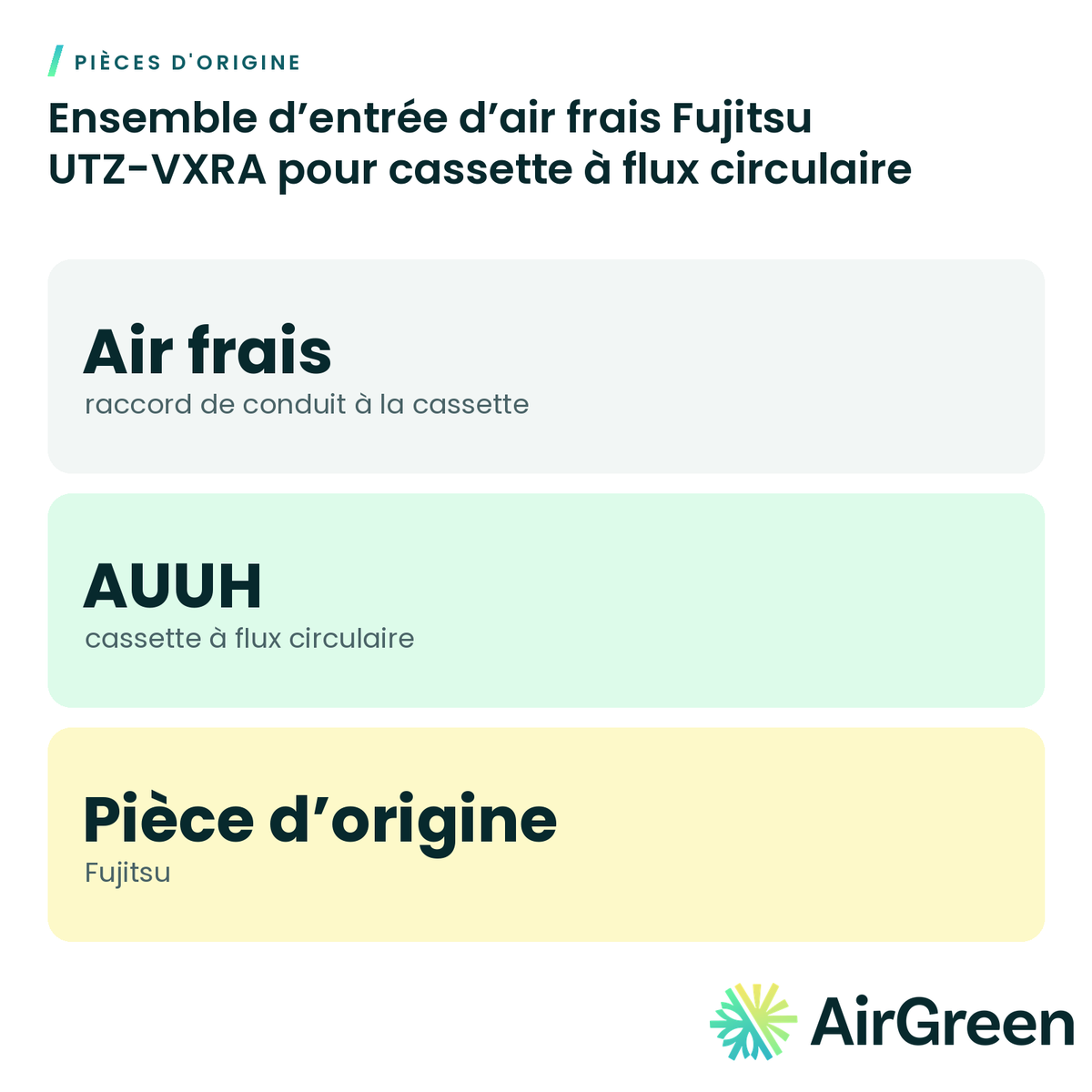 Ensemble d’entrée d’air frais Fujitsu UTZ-VXRA pour cassette à flux circulaire