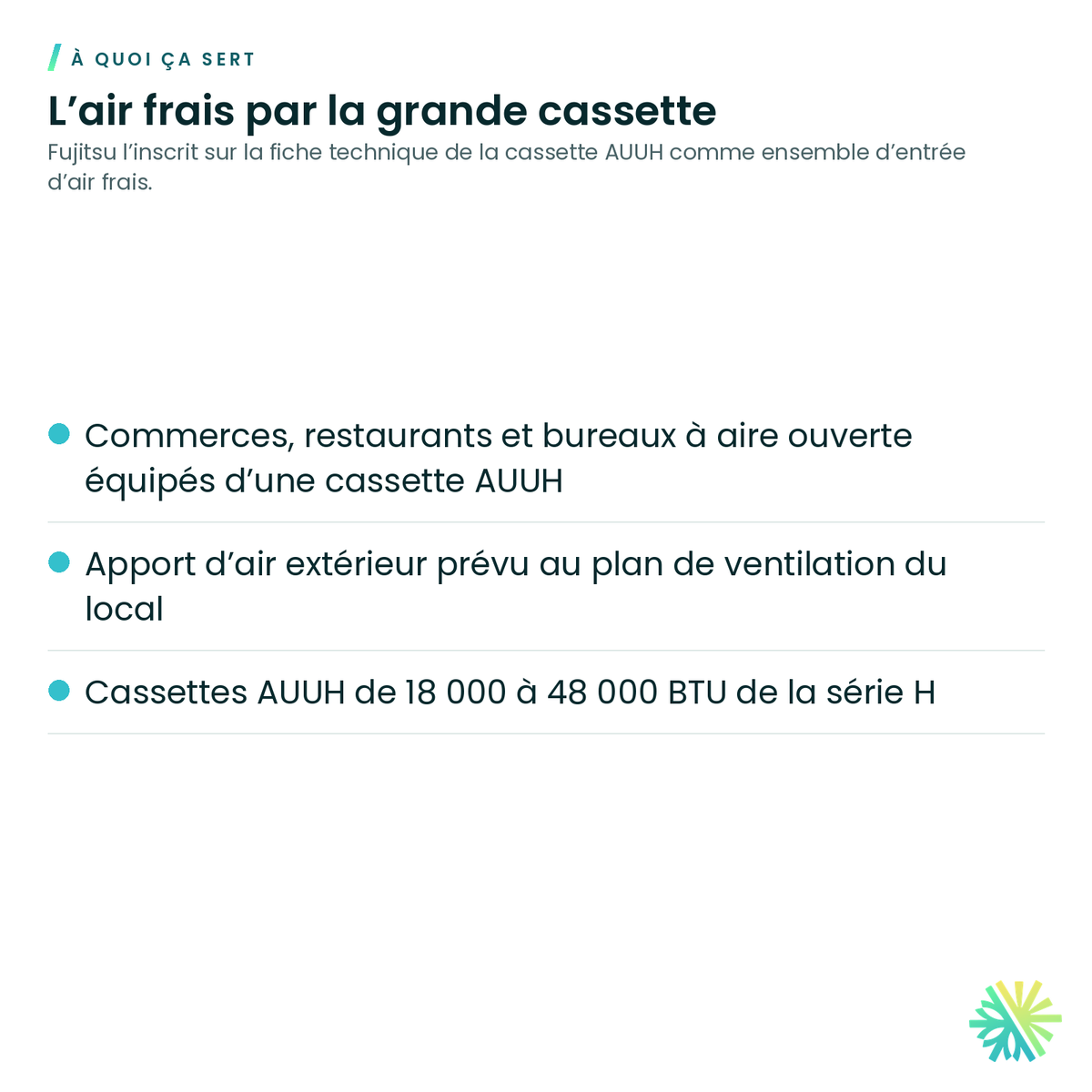 À quoi ça sert – Ensemble d’entrée d’air frais Fujitsu UTZ-VXRA pour cassette à flux circulaire