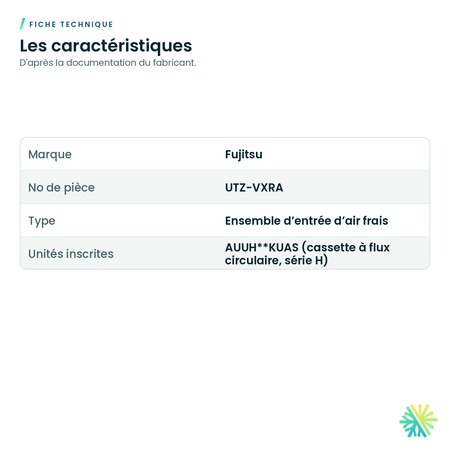Fiche technique – Ensemble d’entrée d’air frais Fujitsu UTZ-VXRA pour cassette à flux circulaire