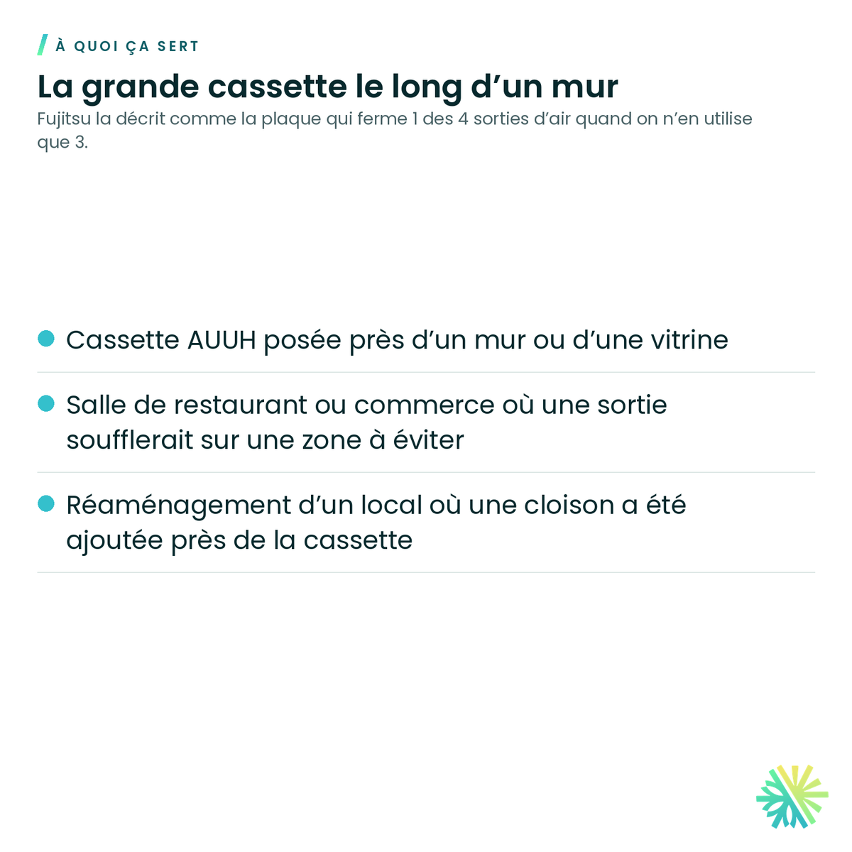 À quoi ça sert – Volet de sortie d’air Fujitsu UTR-YDZK pour cassette à flux circulaire