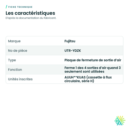 Fiche technique – Volet de sortie d’air Fujitsu UTR-YDZK pour cassette à flux circulaire