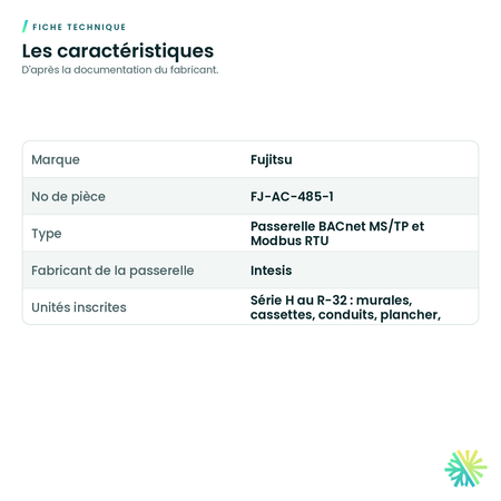 Fiche technique – Module BACnet MS/TP Fujitsu FJ-AC-485-1 (passerelle Intesis)