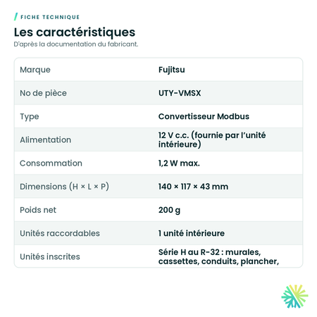 Fiche technique – Convertisseur Modbus Fujitsu UTY-VMSX