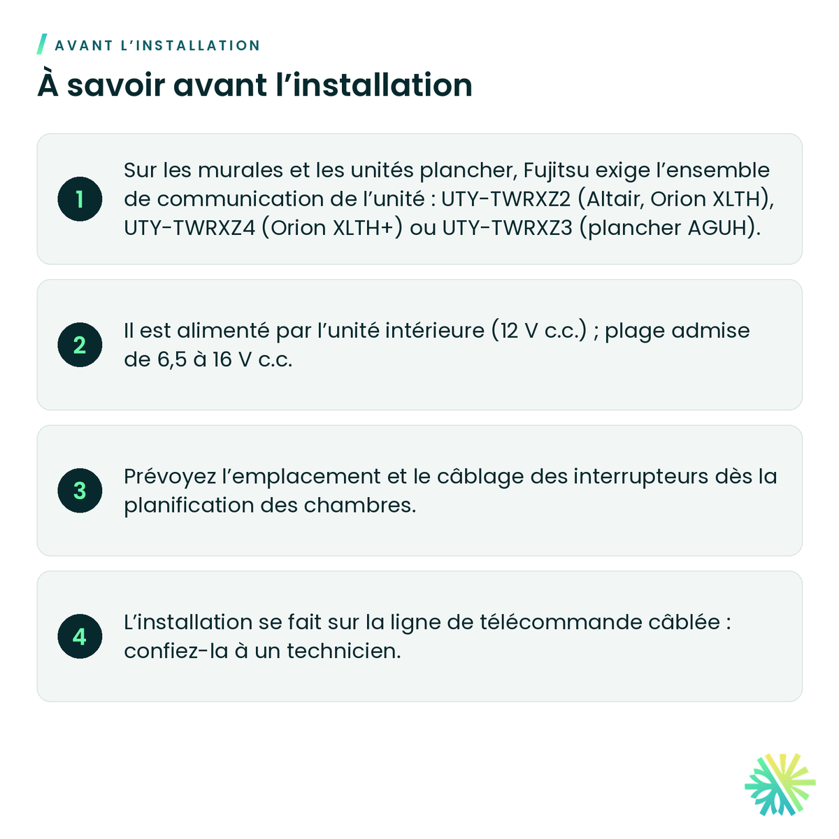 À savoir avant l’installation – Contrôleur d’interrupteur externe Fujitsu UTY-TERX