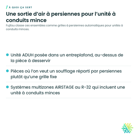 À quoi ça sert – Ensemble de grille à persiennes automatiques Fujitsu UTD-GXT(A/B/C)-W pour conduit mince ADUH