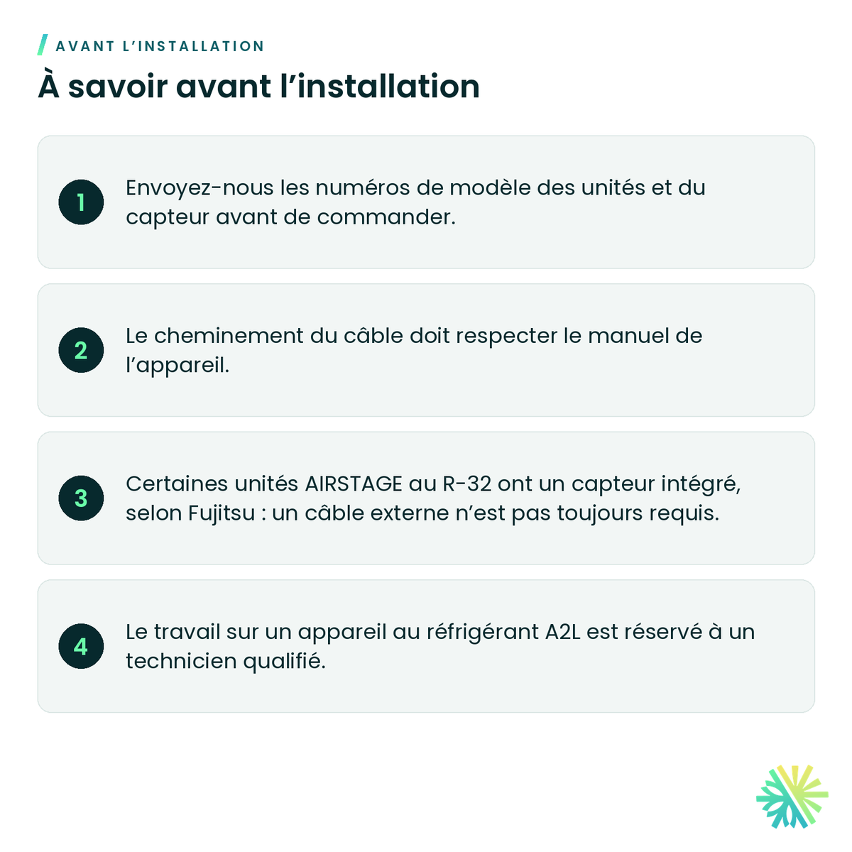 À savoir avant l’installation – Câble UART pour capteur de gaz Fujitsu – UTYXWZXZL