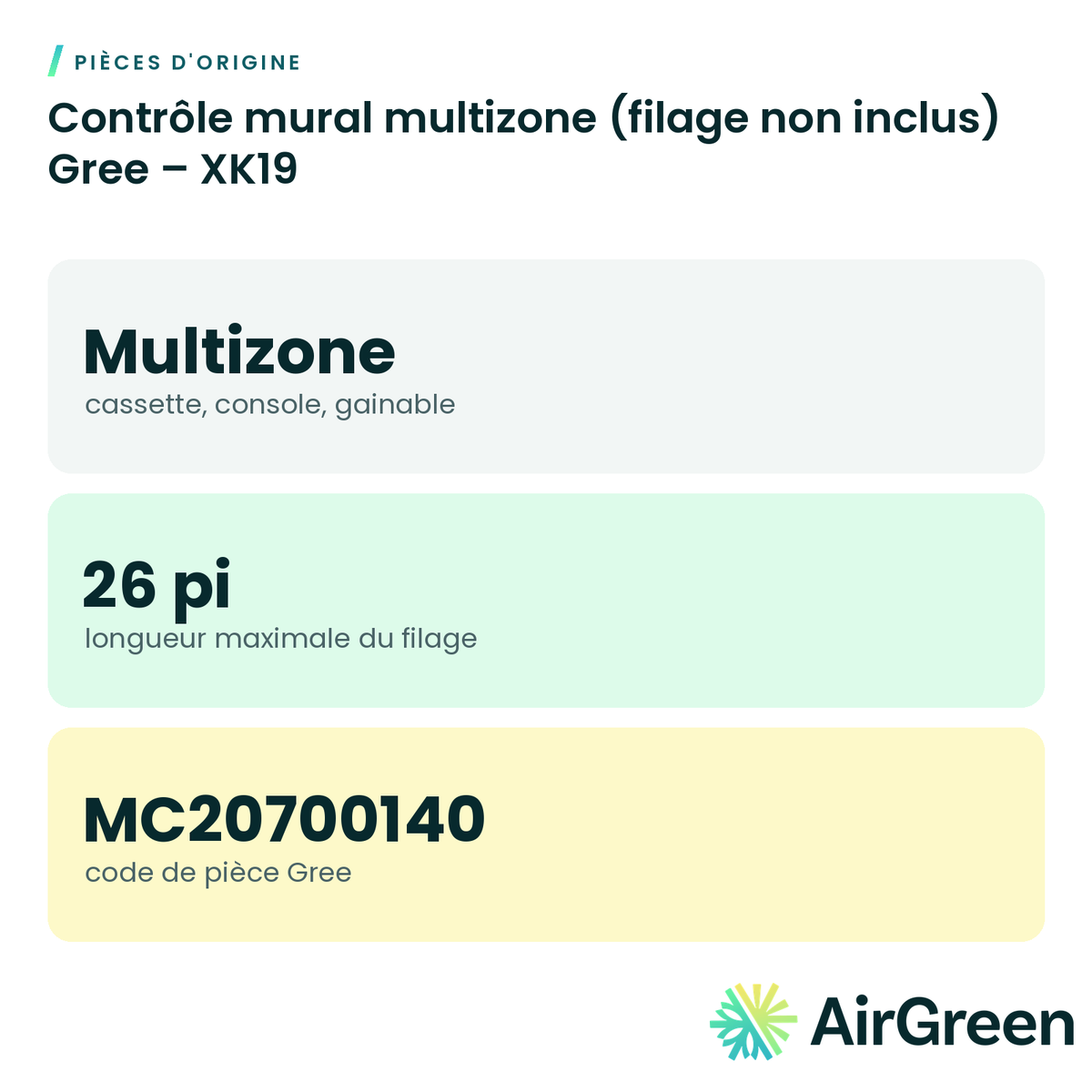 Contrôle mural multizone (filage non inclus) Gree – XK19