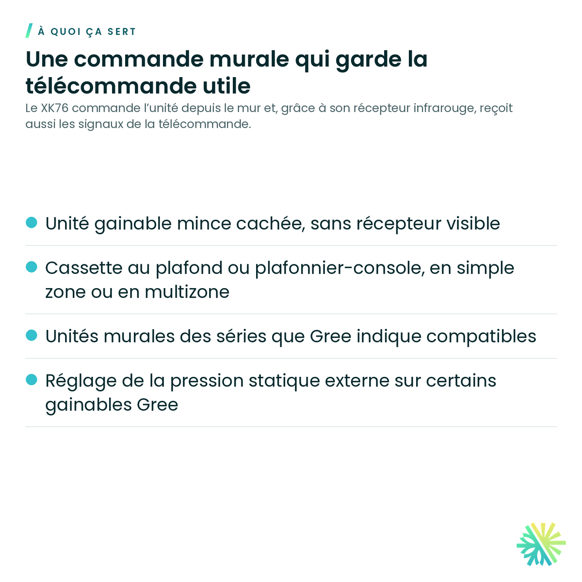 À quoi ça sert – Contrôle mural simple zone Gree – XK76