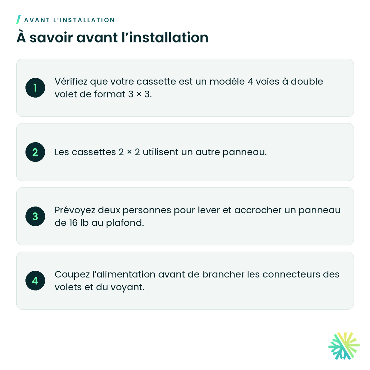À savoir avant l’installation – Grille pour cassette 3x3 LG – PT-AAGW0