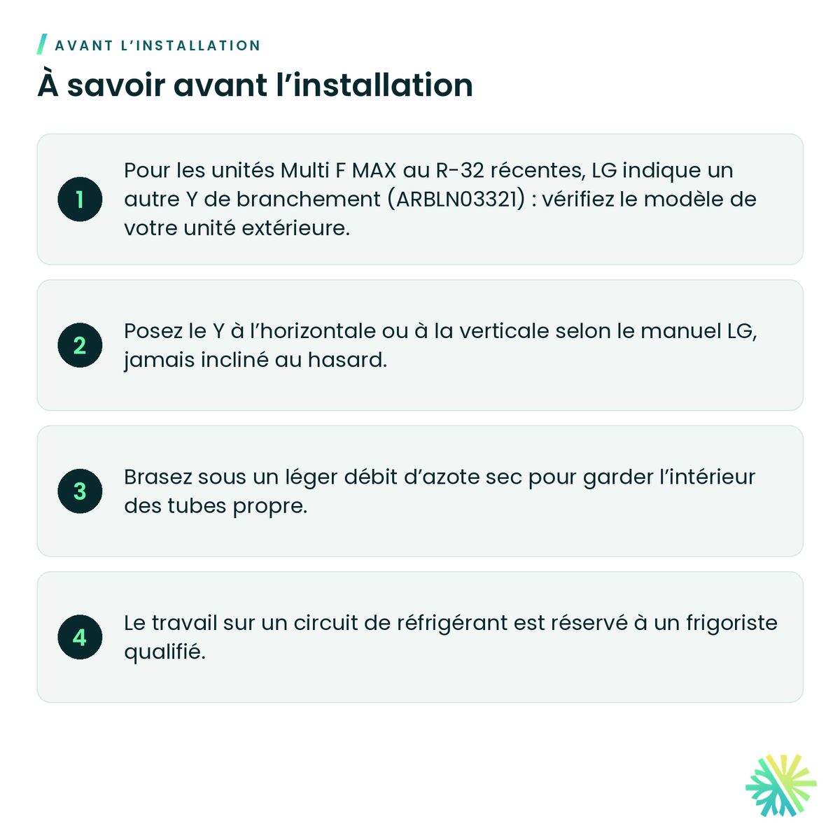 À savoir avant l’installation – Y de branchement LG Multi F MAX PMBL5620