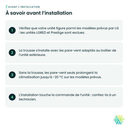 À savoir avant l’installation – Trousse de contrôle basse température LG – PQCA0