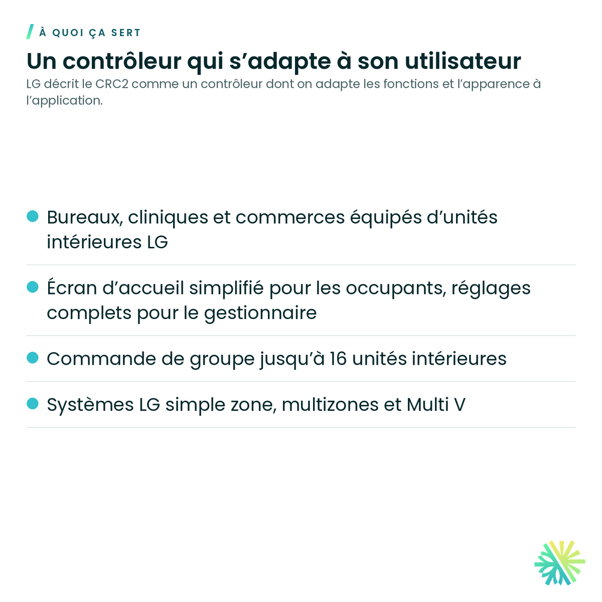 À quoi ça sert – Contrôleur mural MultiSITE CRC2 LG – PREMTBVC2
