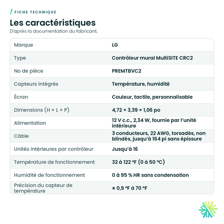 Fiche technique – Contrôleur mural MultiSITE CRC2 LG – PREMTBVC2