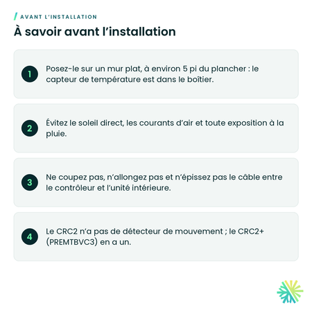 À savoir avant l’installation – Contrôleur mural MultiSITE CRC2 LG – PREMTBVC2