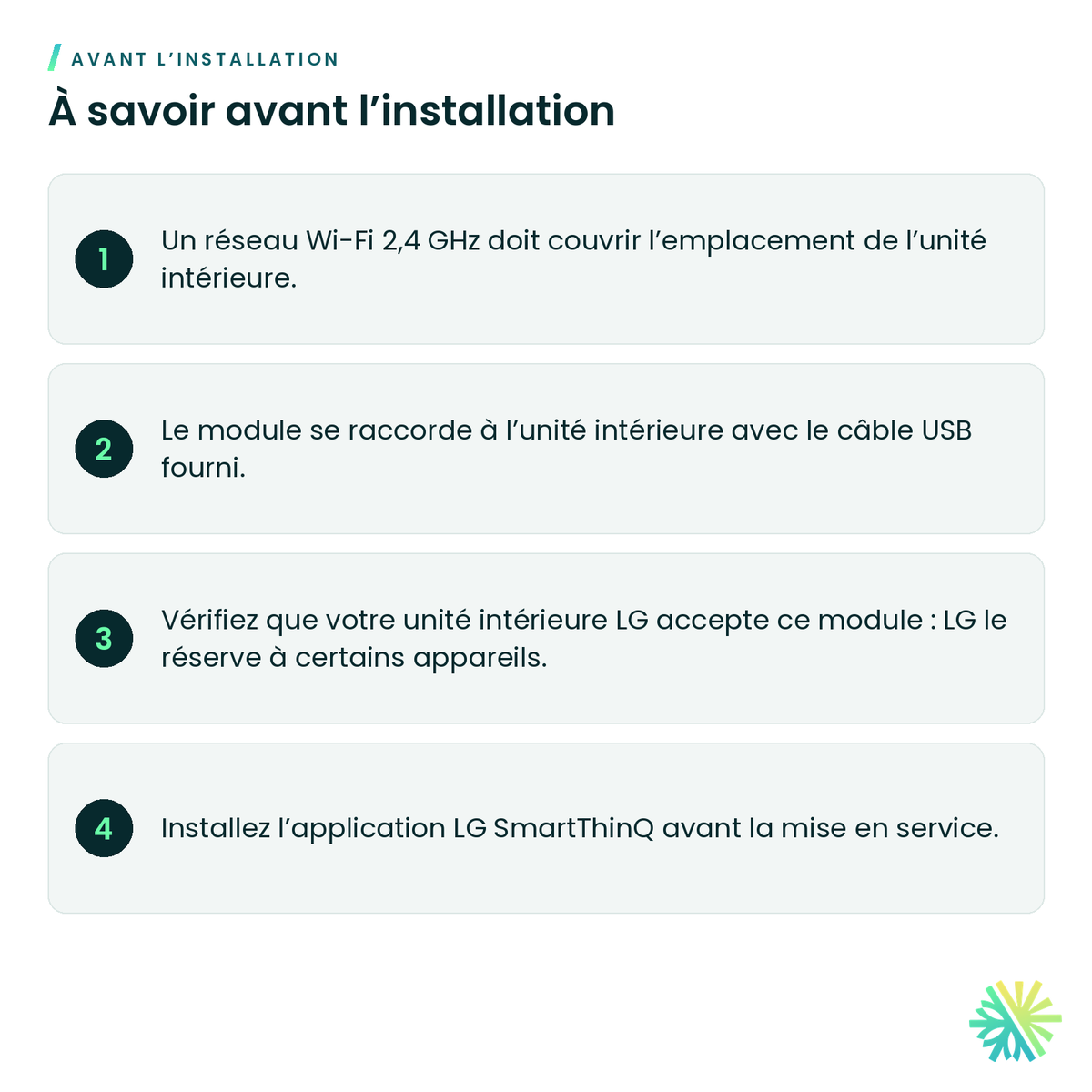 À savoir avant l’installation – Module Wi-Fi LG SmartThinQ PWFMDD200