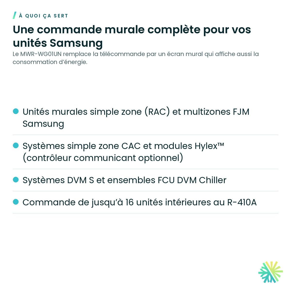 À quoi ça sert – Contrôleur filaire avancé Samsung – MWR-WG01UN