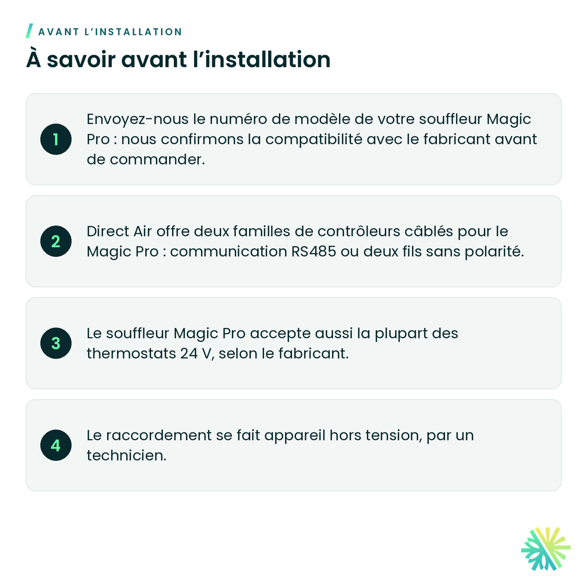 À savoir avant l’installation – Contrôleur mural Magic Pro Direct Air – 17317100A36594