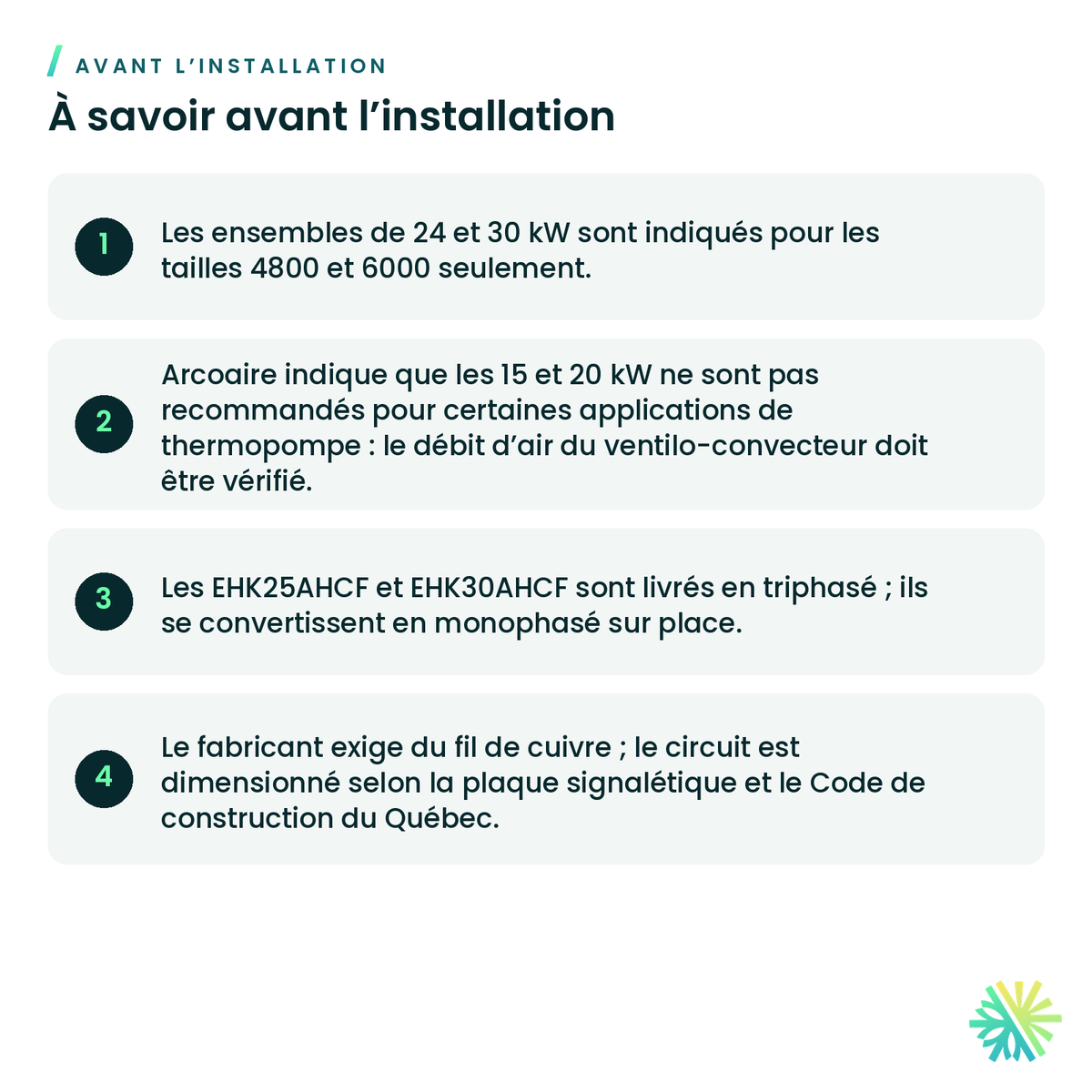 Ensemble de chauffage électrique Arcoaire pour ventilo-convecteur FVM4X et FCM4X — à savoir avant l’installation