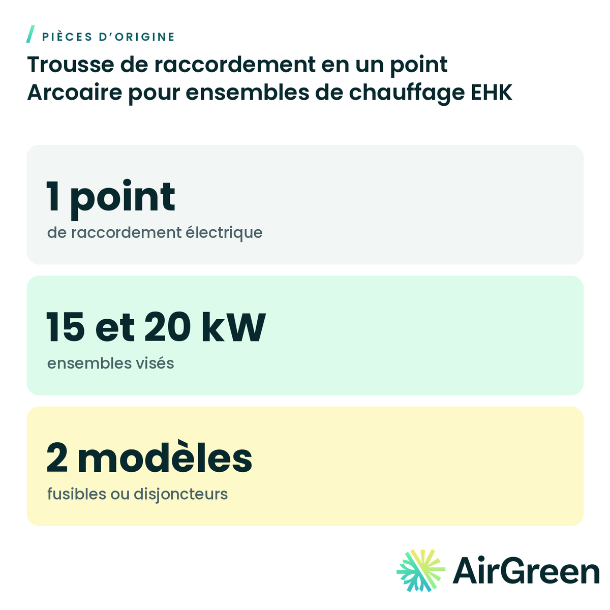 Trousse de raccordement en un point Arcoaire pour ensembles de chauffage EHK, pièce d’origine — installation par AirGreen à Montréal, Laval, Longueuil, Rive-Sud et Rive-Nord