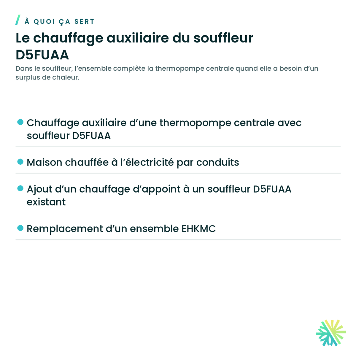 Ensemble de chauffage électrique Arcoaire EHKMC pour souffleur D5FUAA — à quoi ça sert
