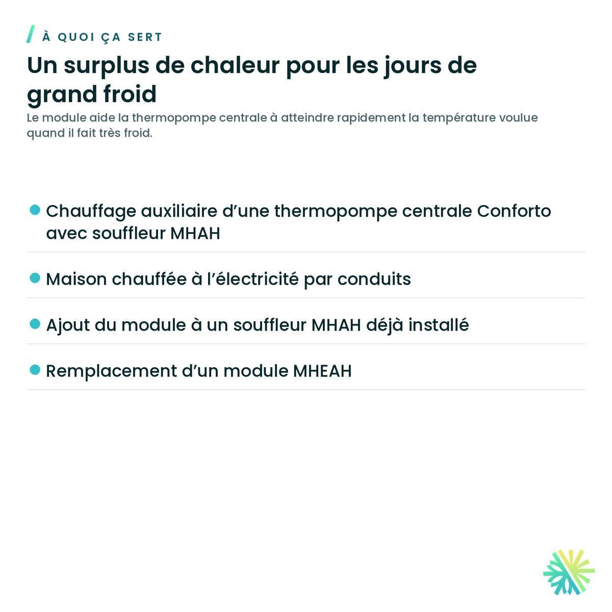 Module de chauffage auxiliaire Conforto pour souffleur MHAH — à quoi ça sert