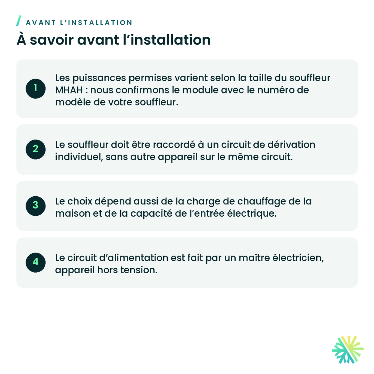 Module de chauffage auxiliaire Conforto pour souffleur MHAH — à savoir avant l’installation