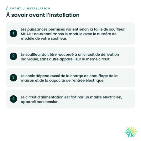 Module de chauffage auxiliaire Conforto pour souffleur MHAH — à savoir avant l’installation
