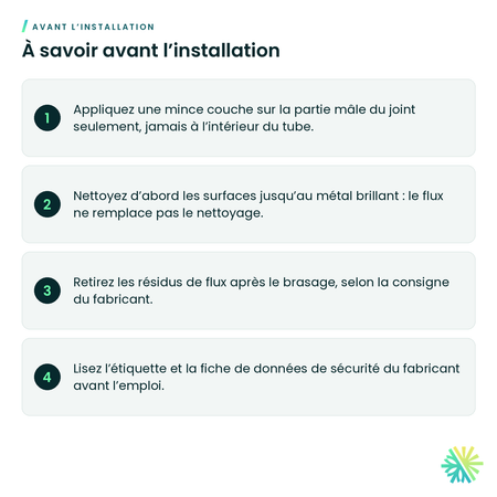 À savoir avant l’installation – Flux de brasage – 7 oz