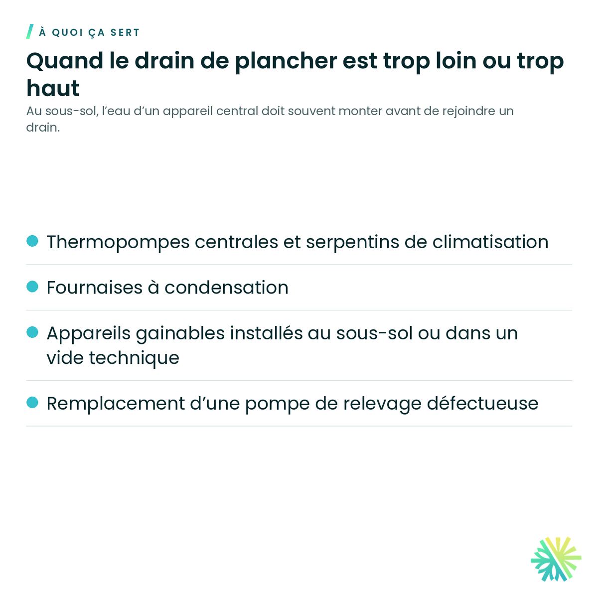 À quoi ça sert – Pompe de relevage de condensat grande capacité