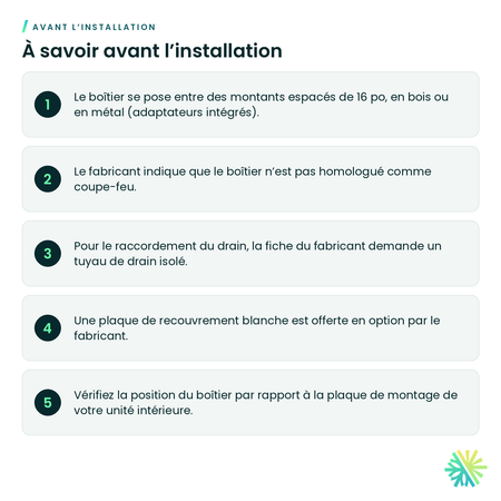 À savoir avant l’installation – Boîtier mural encastré RoughinBox RBX3-MD-NC pour drain et lignes