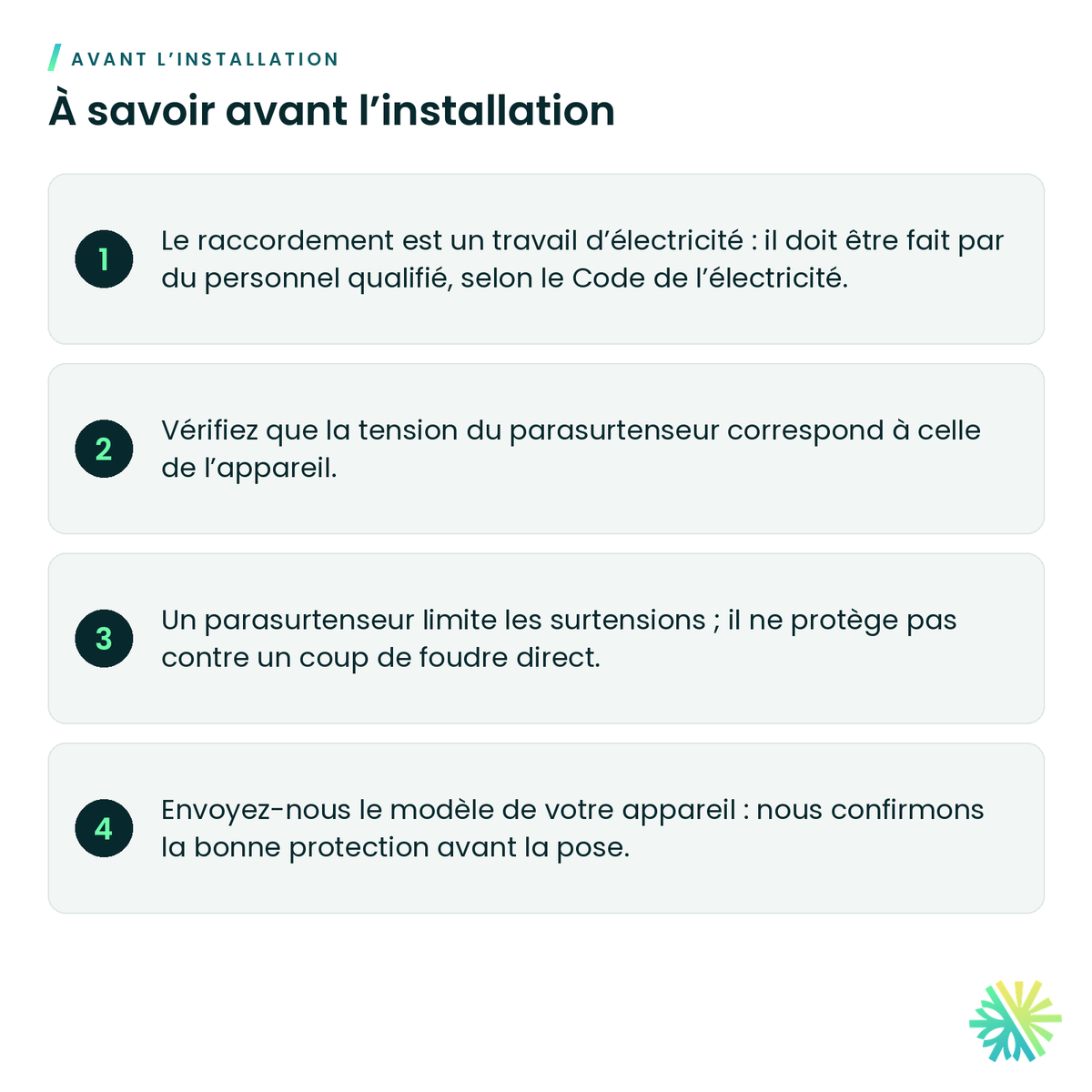 À savoir avant l’installation – Parasurtenseur pour appareil de CVC – 20 kA