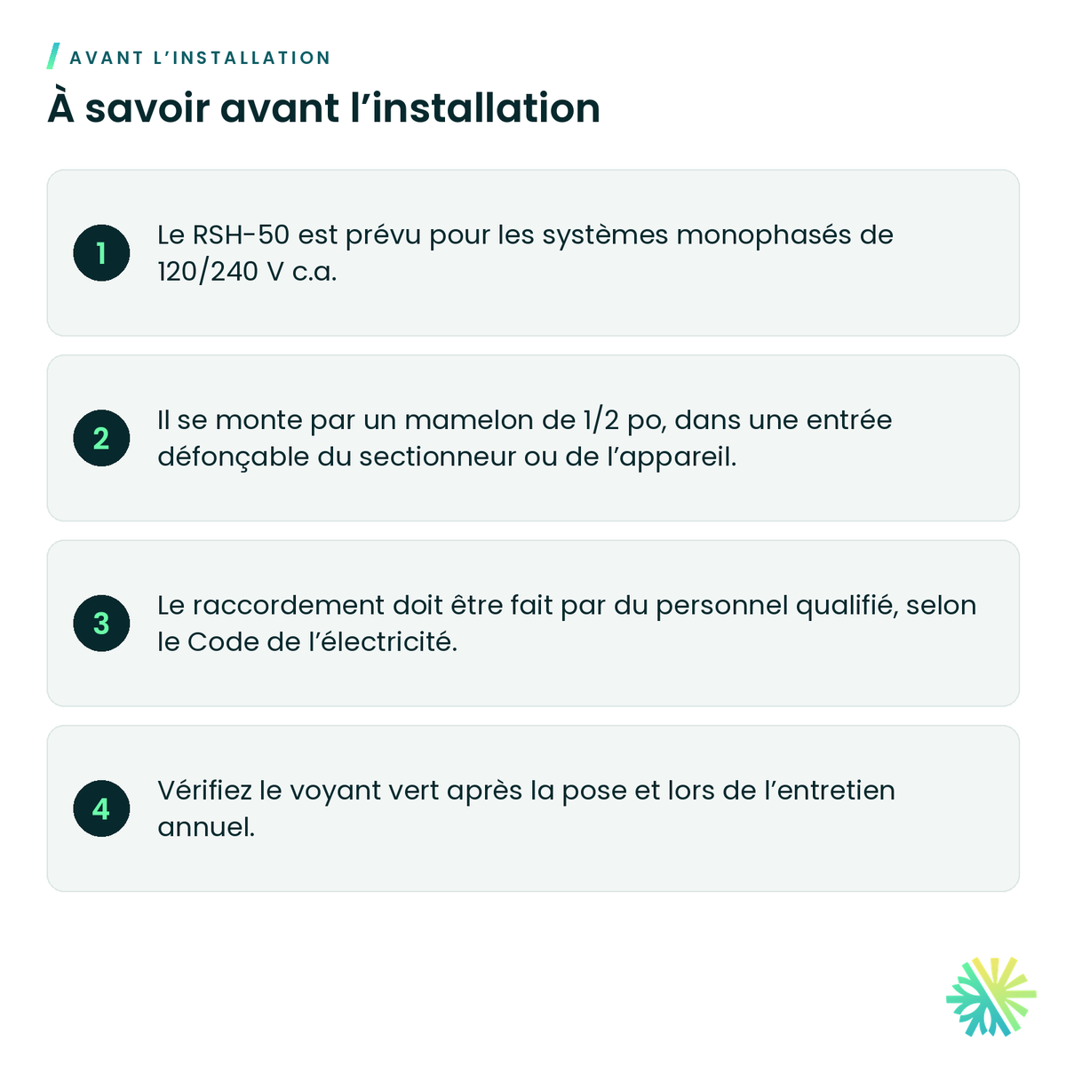 À savoir avant l’installation – Dispositif de suppression de surtension RectorSeal RSH-50