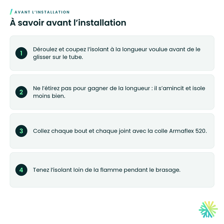 À savoir avant l’installation – Isolant élastomère Armaflex en rouleau – paroi de 3/8 po