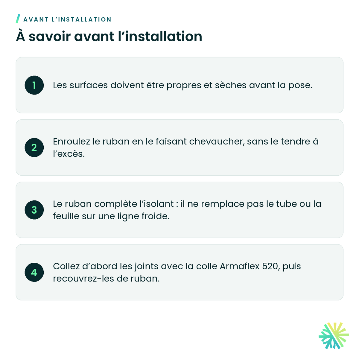 À savoir avant l’installation – Ruban isolant en mousse Armaflex – 1/8 × 2 po × 30 pi