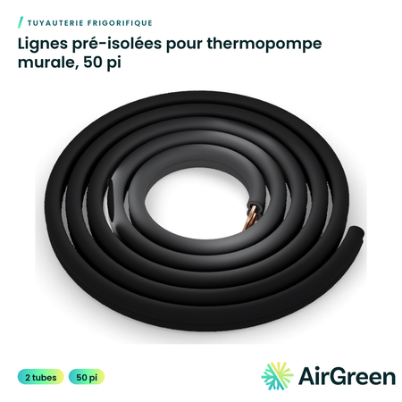 Ensemble de lignes pré-isolées pour thermopompe murale – rouleau de 50 pi