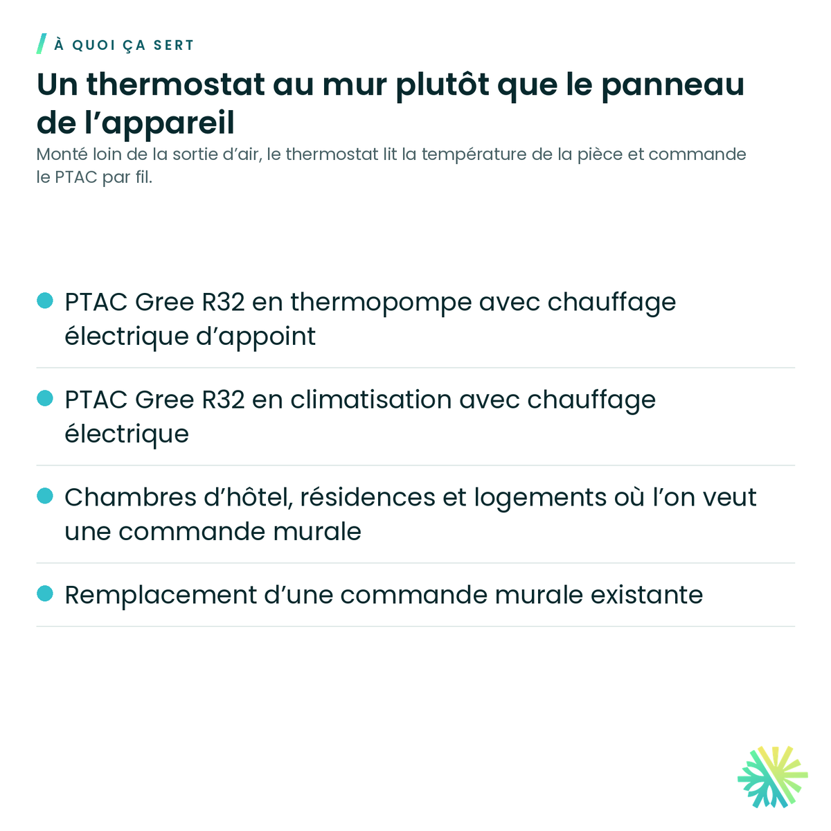 À quoi ça sert – Thermostat mural filaire Gree TP-N-631 pour PTAC