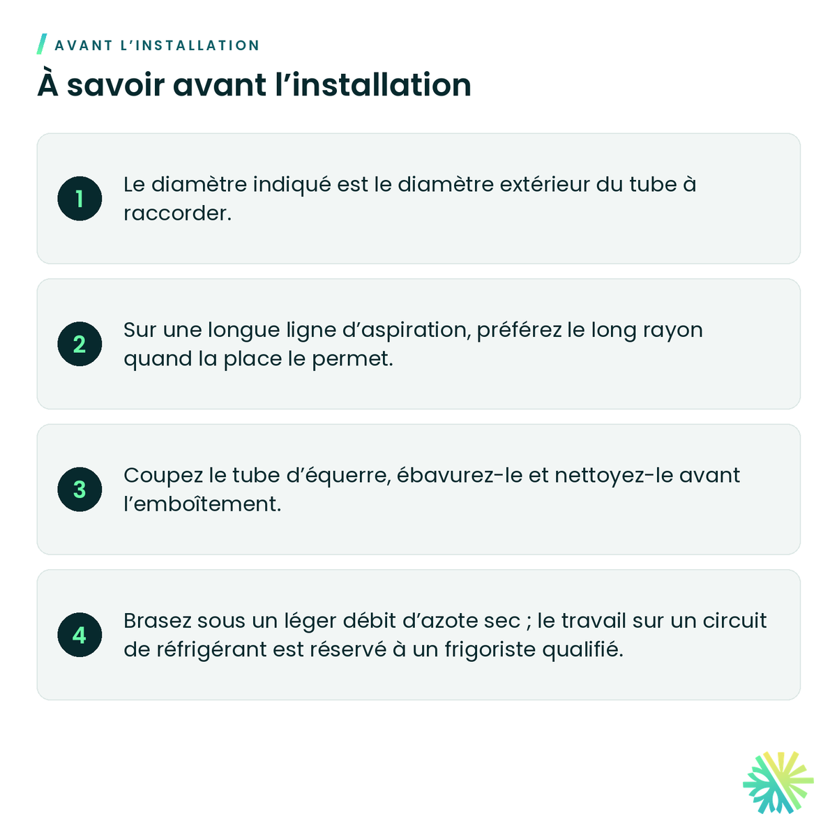 À savoir avant l’installation – Coude 90° en cuivre A.C.R. – court rayon (C × C)