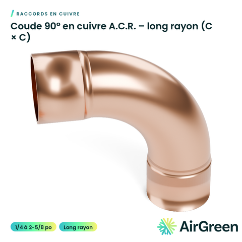 Coude 90° en cuivre A.C.R. – long rayon (C × C)