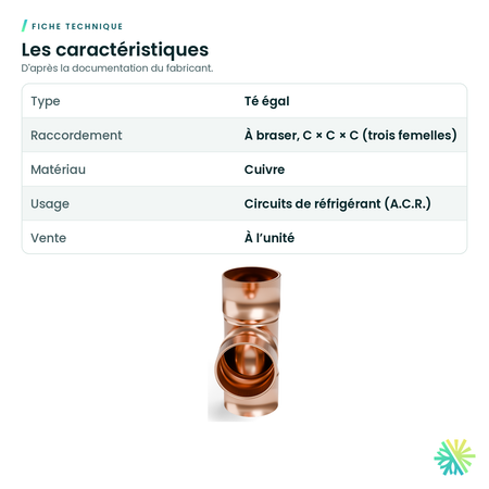 Fiche technique – Té en cuivre A.C.R. (C × C × C)